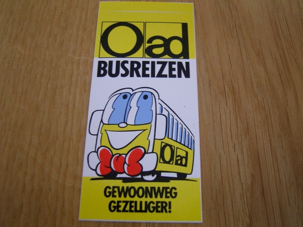 sticker OAD busreizen gewoonweg gezelliger ! strip bus, Ophalen, Zo goed als nieuw