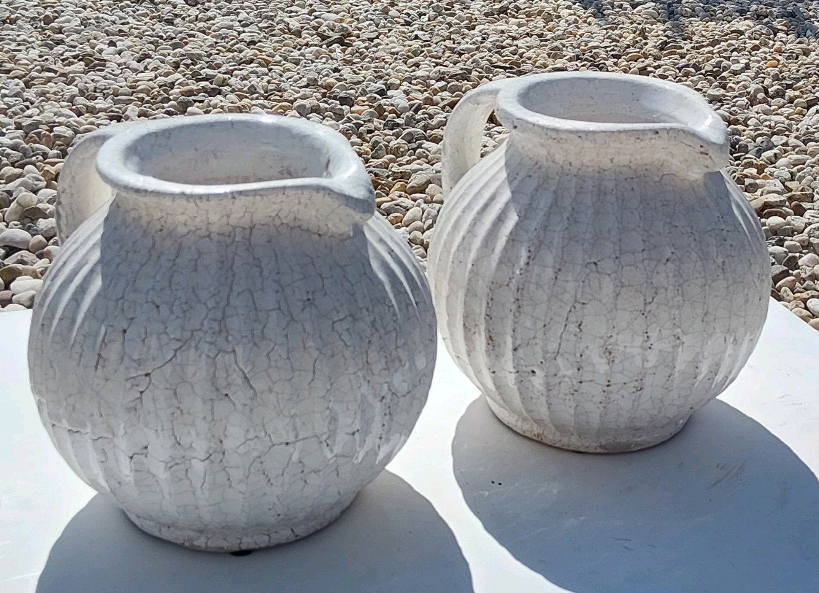 Set van 2 witte keramieken kruiken/vazen – craquelé, Antiek en Kunst, Antiek | Keramiek en Aardewerk, Ophalen