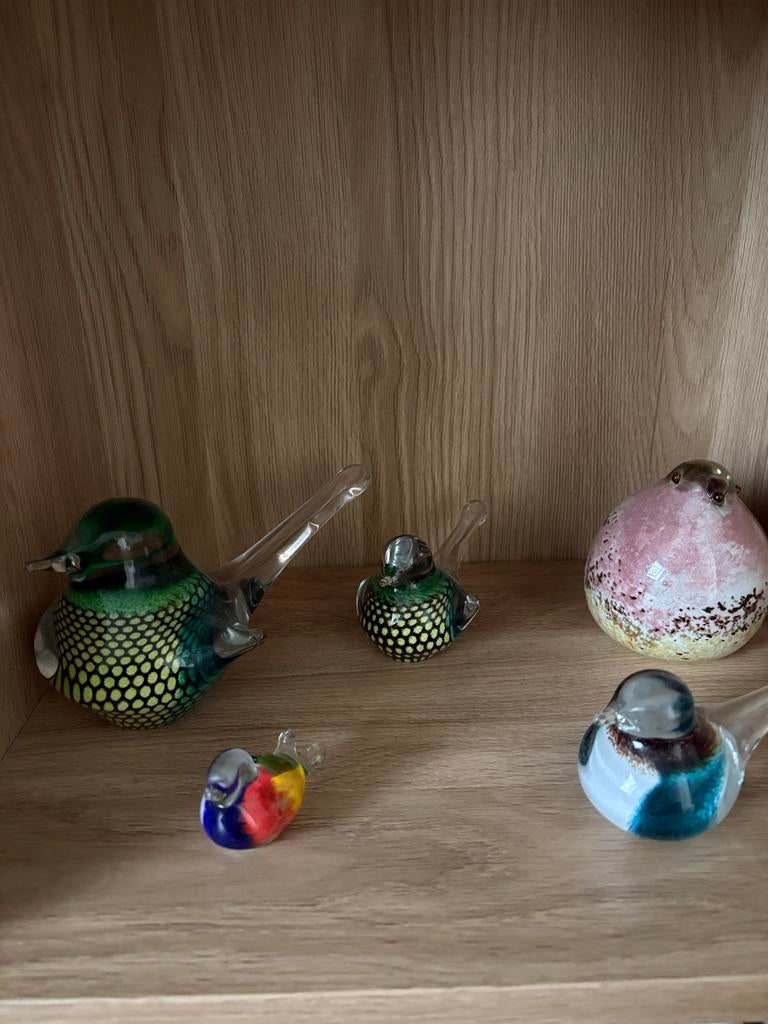 Set van 5 decoratieve glazen vogels - Handgemaakt, Verzamelen, Beelden en Beeldjes, Zo goed als nieuw, Dier, Ophalen of Verzenden