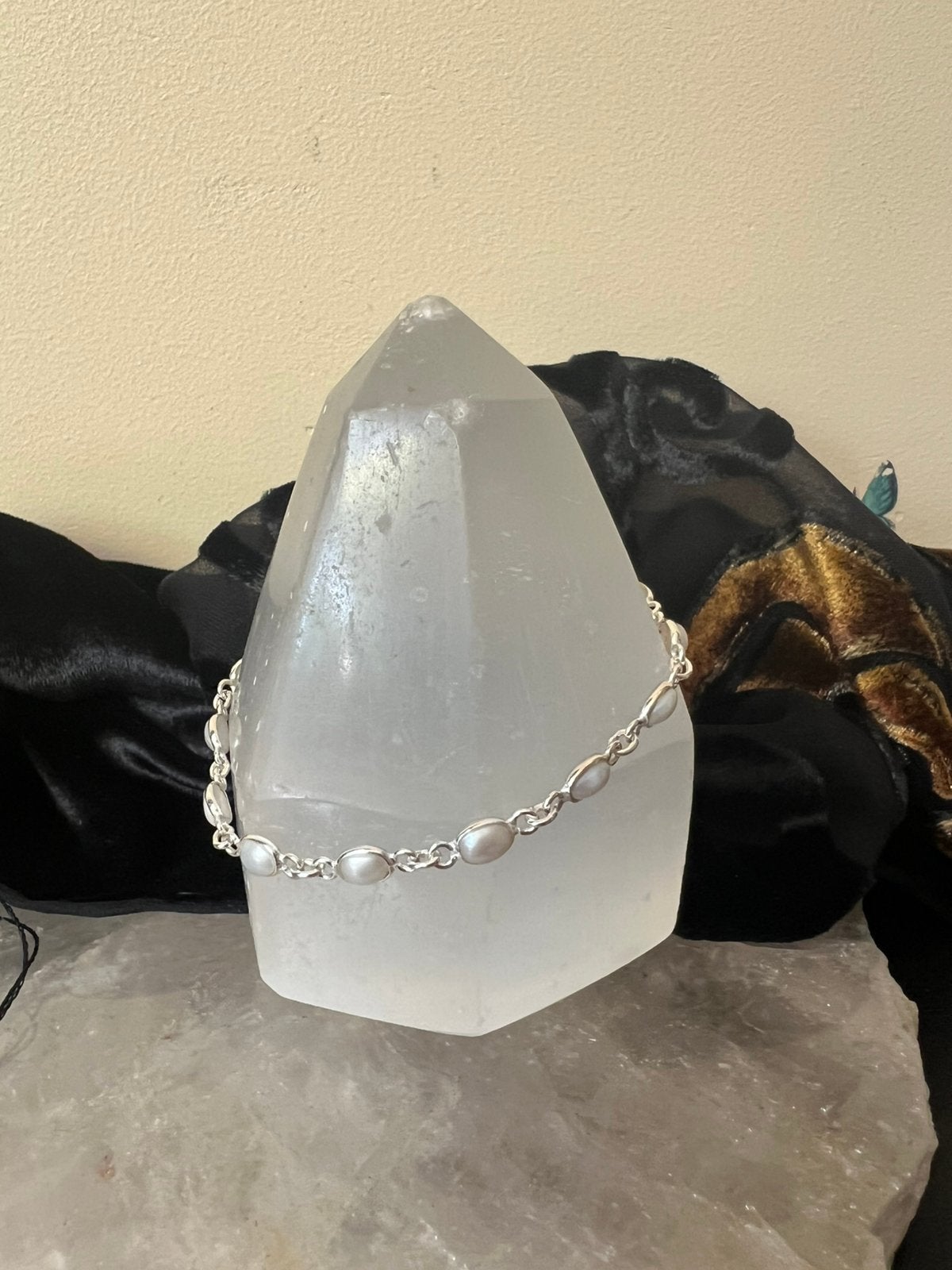 Parel zoetwater zilver beschermt liefde harmonie intuïtie, Met bedels of kralen, Wit, Magnolia11, Nieuw
