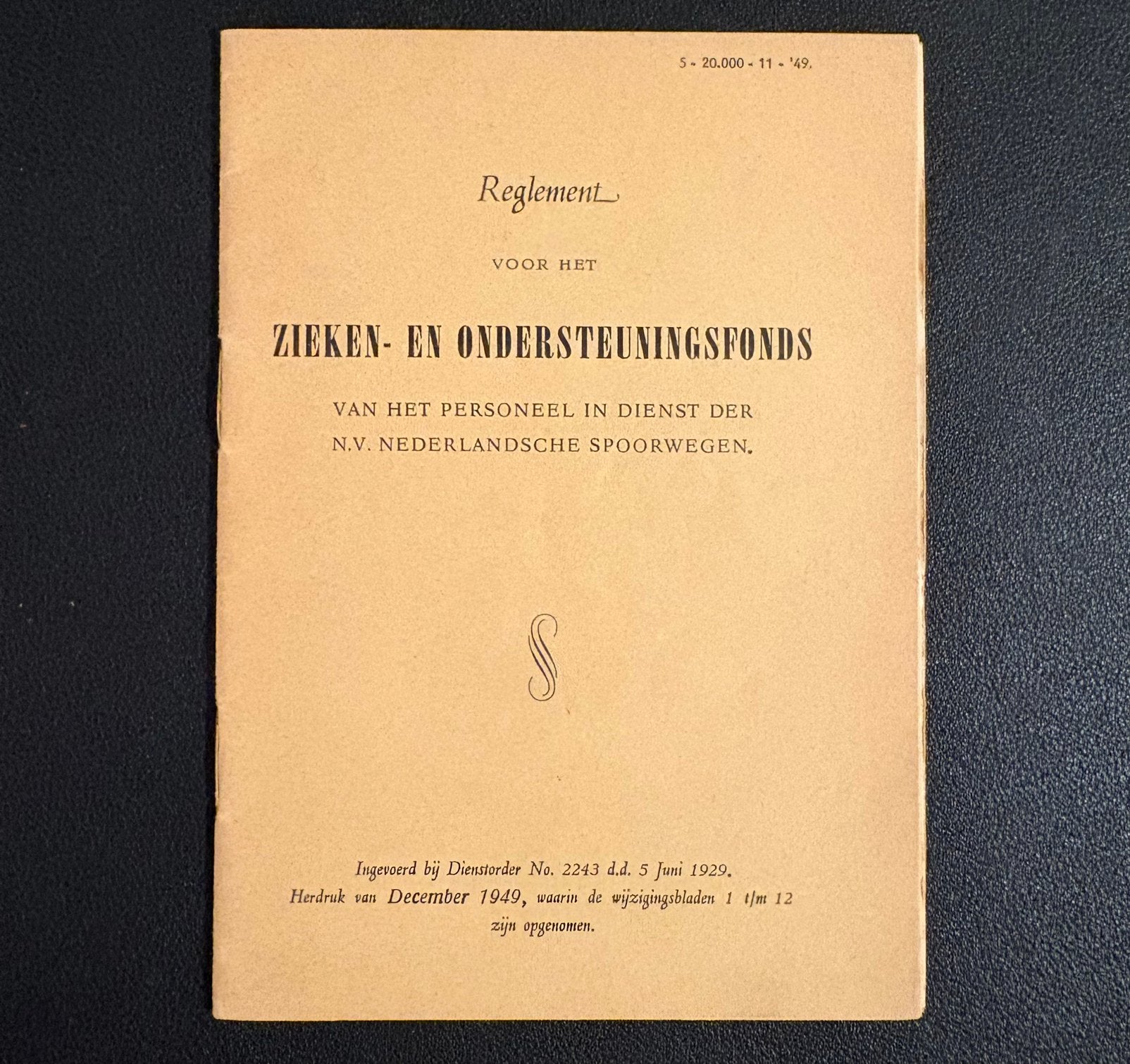 Reglement zieken- en ondersteuningsfonds personeel NS (1949), Ophalen of Verzenden, Zo goed als nieuw, Trein, Boek of Tijdschrift