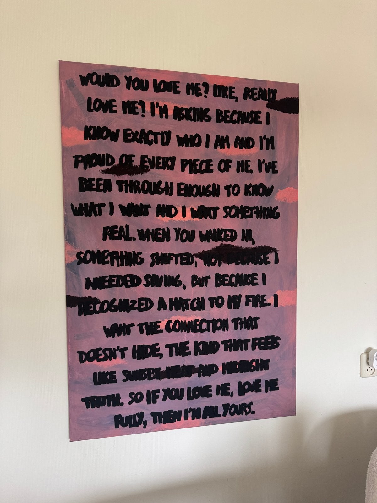 Groot canvas schilderij met Engelse tekst, Ophalen