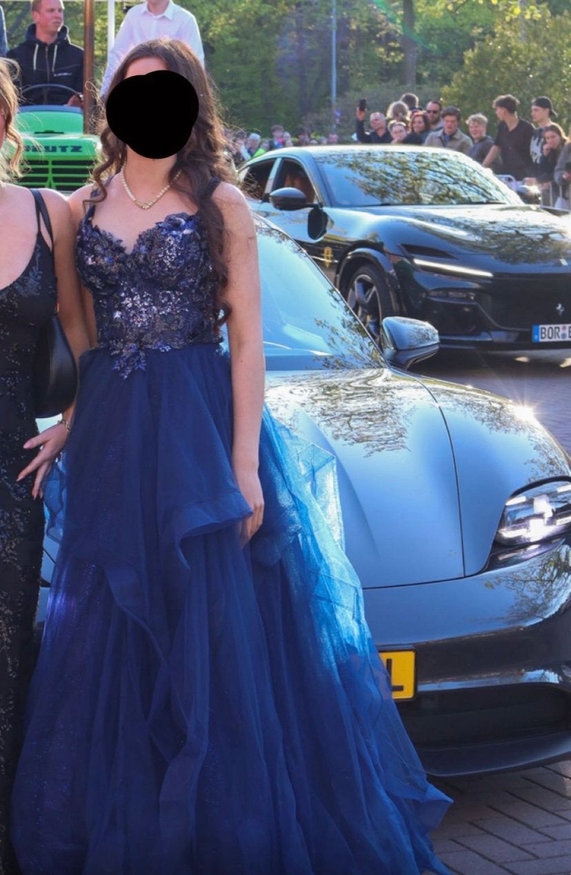 Blauwe Galajurk met Corset Top, Galajurk, Blauw, Ophalen of Verzenden, Zo goed als nieuw