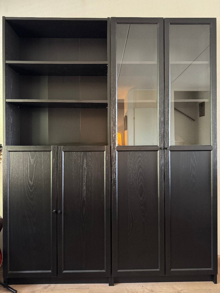 BILLY / OXBERG boekenkast zwart 160x30x202, Ophalen, Overige materialen, Met deur(en), 200 cm of meer
