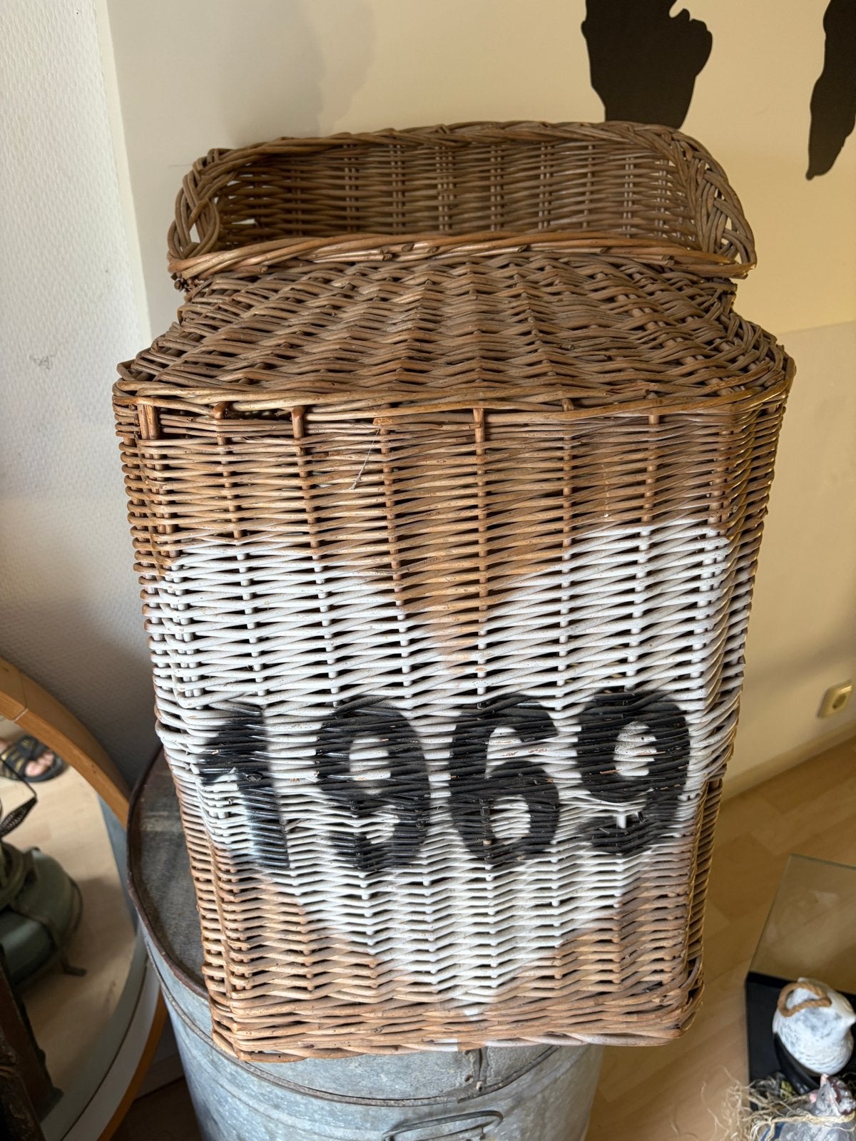 Vintage rieten fiets mand met '1969' opdruk, Ophalen of Verzenden