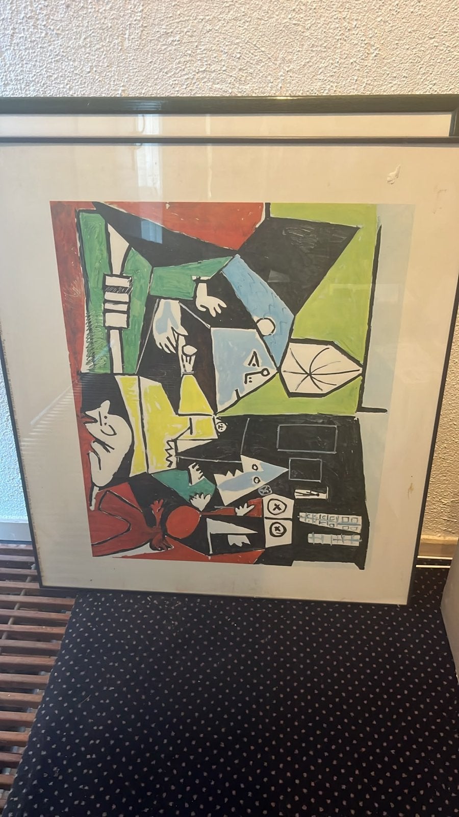 Ingelijste Picasso-stijl poster, abstracte figuren, Figuren, Papier/karton, Ophalen of Verzenden, Ingelijst