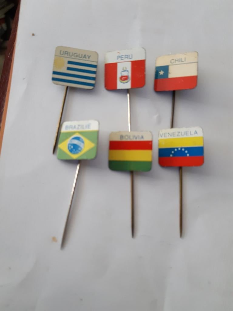 6 Speldjes vlaggen Zuid Amerika, Ophalen of Verzenden, Overige onderwerpen
