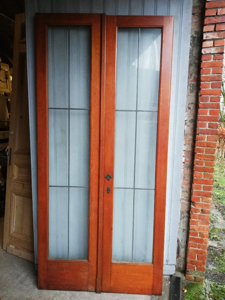 247,5hx115br Twee sets prachtige sobere eiken deuren, glas, Ophalen