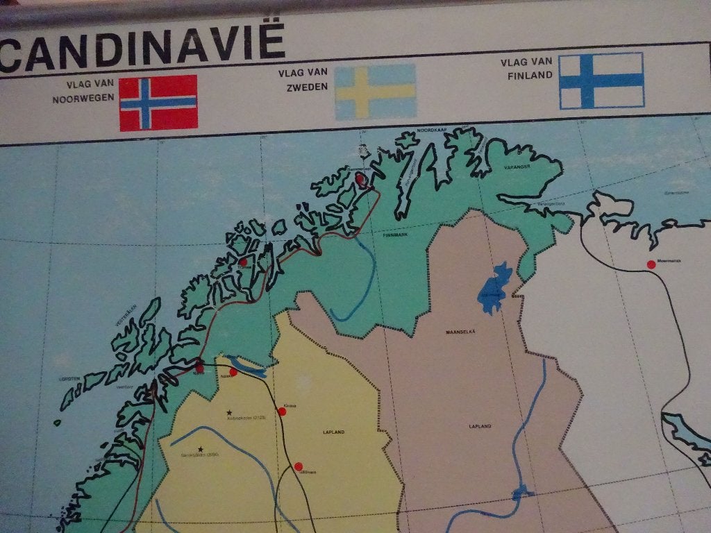 De Evenaar Zandvoort: School-Landkaart Scandinavie, Ophalen, Europa Overig, 1800 tot 2000, Landkaart