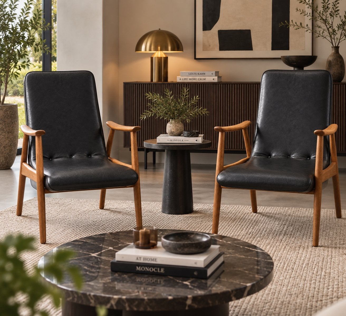 Foto 4 van Set van 2 Louis van Teeffelen WéBé fauteuils – teak & skai
