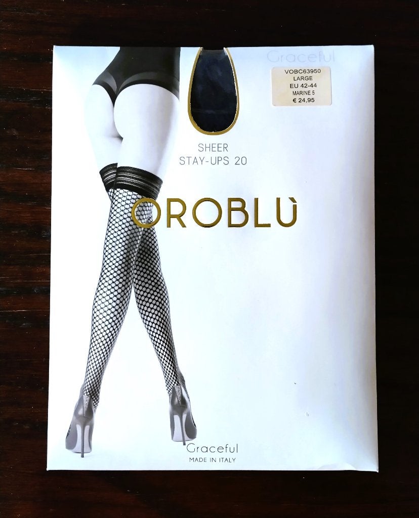 Sexy Oroblu Stay-Up Kousen, 20 denier, Marine, Large, Stay-up kousen, Blauw, Nieuw, Overige maten