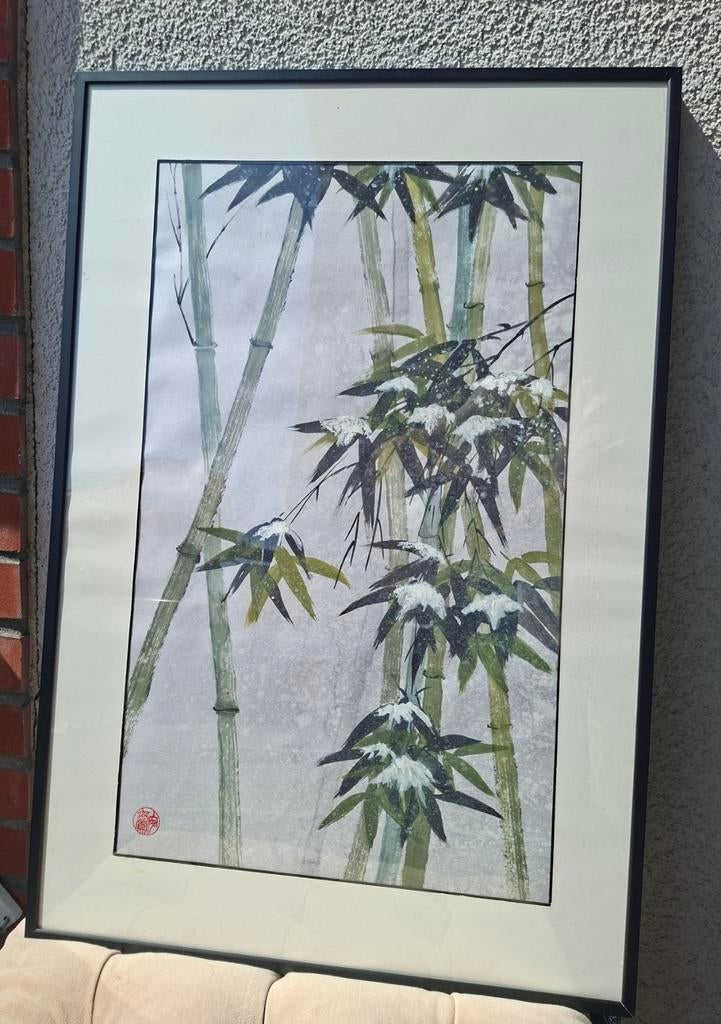 Bamboe in de sneeuw penseeltekening, Ophalen of Verzenden