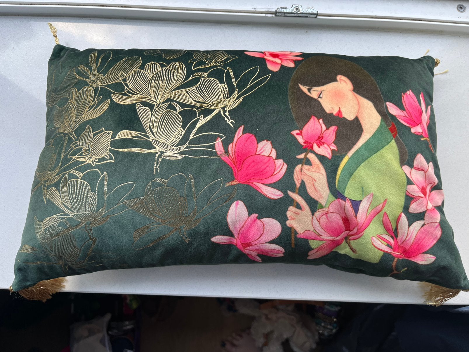 Disney Mulan kussentje groen, Overige merken, Gebruikt, Met print, Ophalen of Verzenden