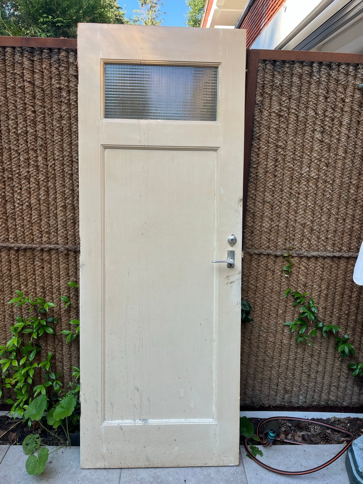 Jaren '30 deur met glas, inclusief klink en slot, Ophalen, Gebruikt, Minder dan 80 cm, Binnendeur