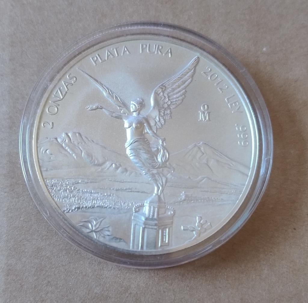 2 oz Zilver Libertad Plata Pura munt van 2012 uit Mexico, Ophalen of Verzenden, Zilver