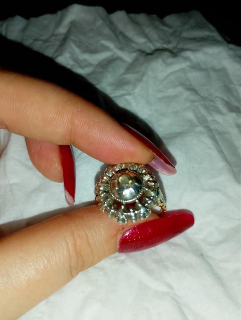 Gouden rozet geslepen diamanten Ring, Sieraden, Tassen en Uiterlijk, Ringen, Gebruikt, Dame, 18 tot 19, Goud, Met edelsteen, Ophalen of Verzenden