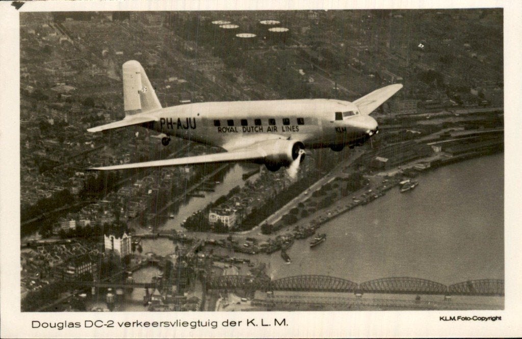 Rotterdam - Douglas DC-2 - KLM PH-AJU, Ophalen of Verzenden, 1920 tot 1940, Gelopen, Zuid-Holland