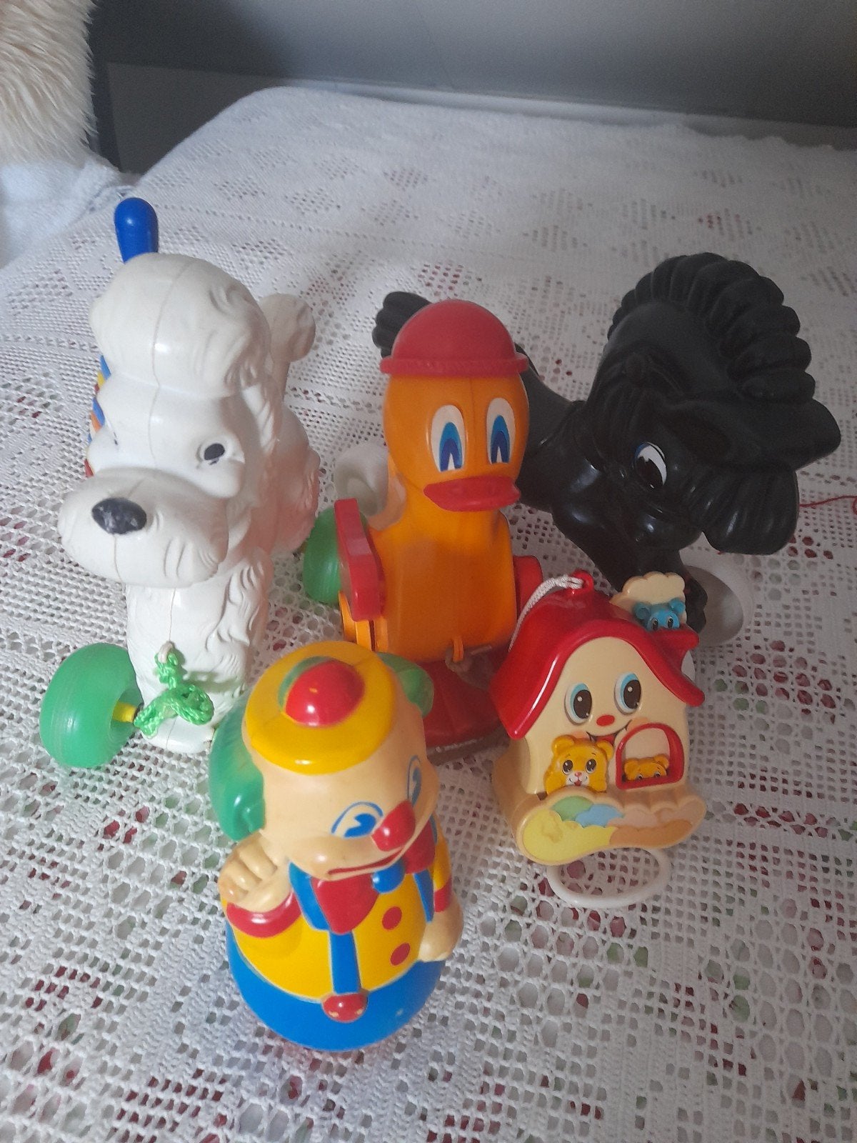 Vintage speelgoed set: eend, poedel, paard, huisje, clown, Kinderen en Baby's, Ophalen of Verzenden, Gebruikt, Jongen of Meisje