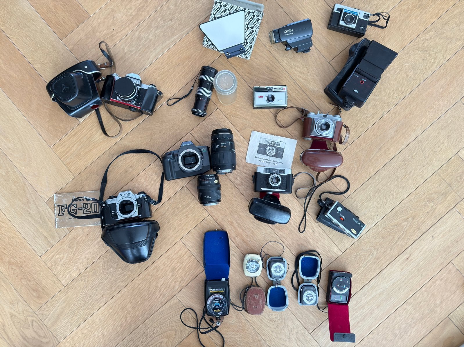 Vintage camera’s (oa. Nikon sg-20), lenzen, flitsers, Audio, Tv en Foto, Fotocamera's Analoog, Ophalen, Gebruikt, Spiegelreflex