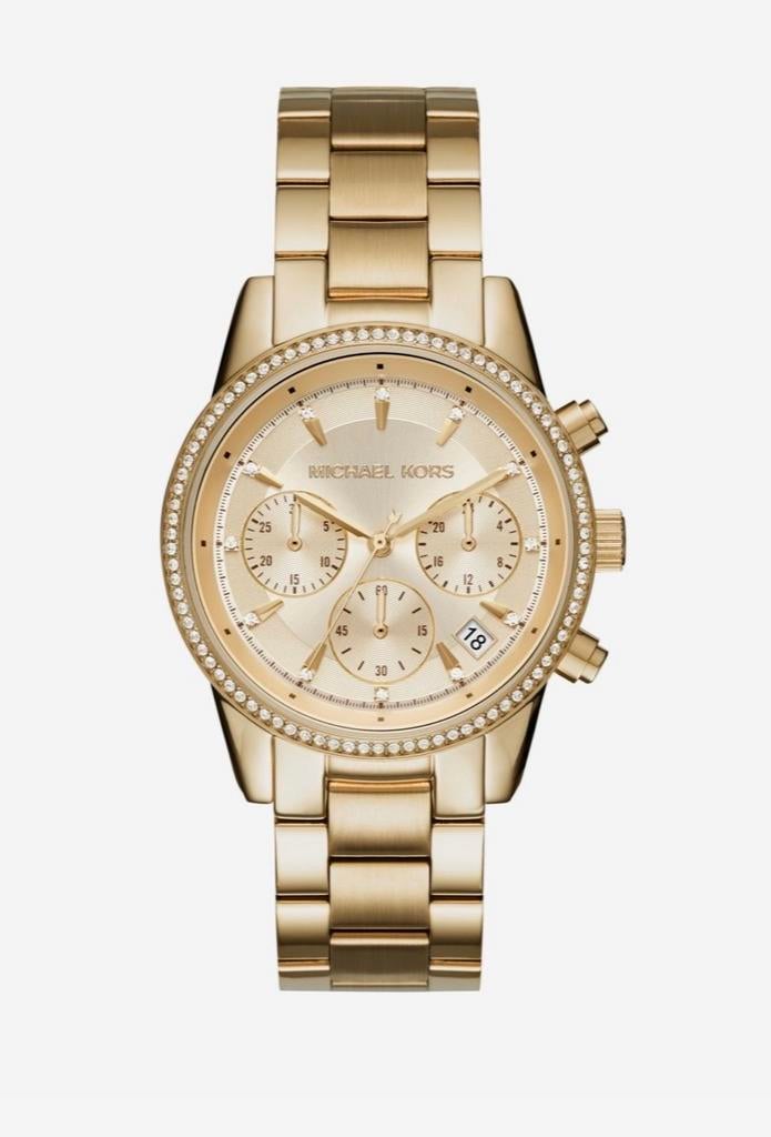 Michael Kors Dames Horloge Goudkleurig met Strass, Sieraden, Tassen en Uiterlijk, Horloges | Dames, Overige merken, Overige materialen