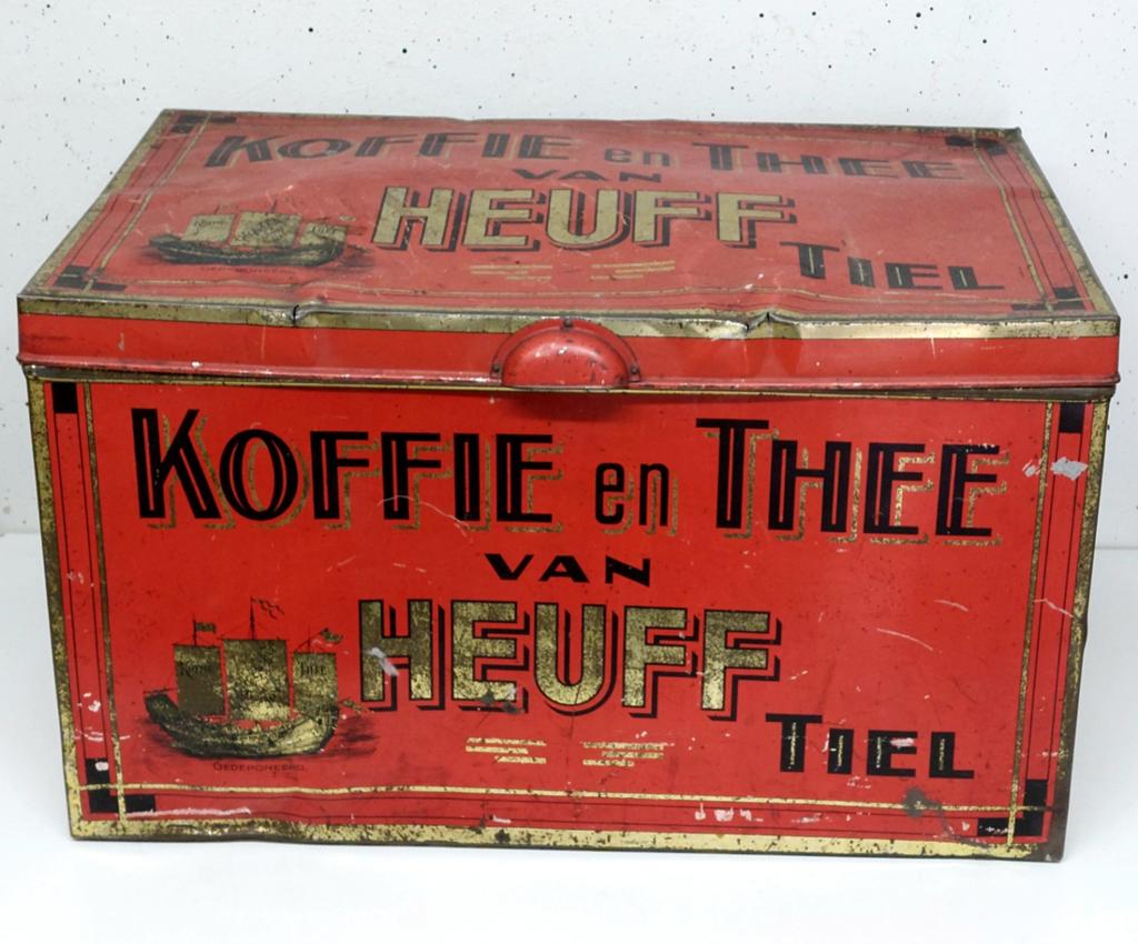 Antiek Heuff Tiel Koffie en Thee Winkelblik reclame blik, Verzenden