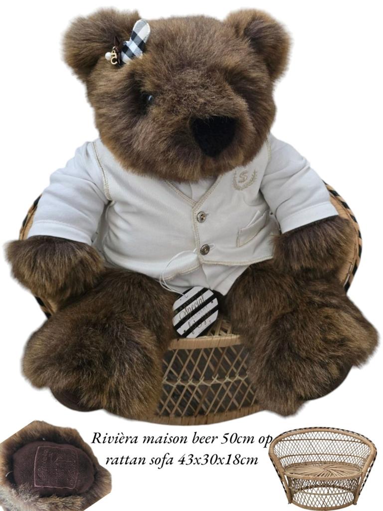 Rivièra maison collectors item teddy beer (rattan bank kado), Verzamelen, Ophalen of Verzenden, Zo goed als nieuw, Stoffen beer