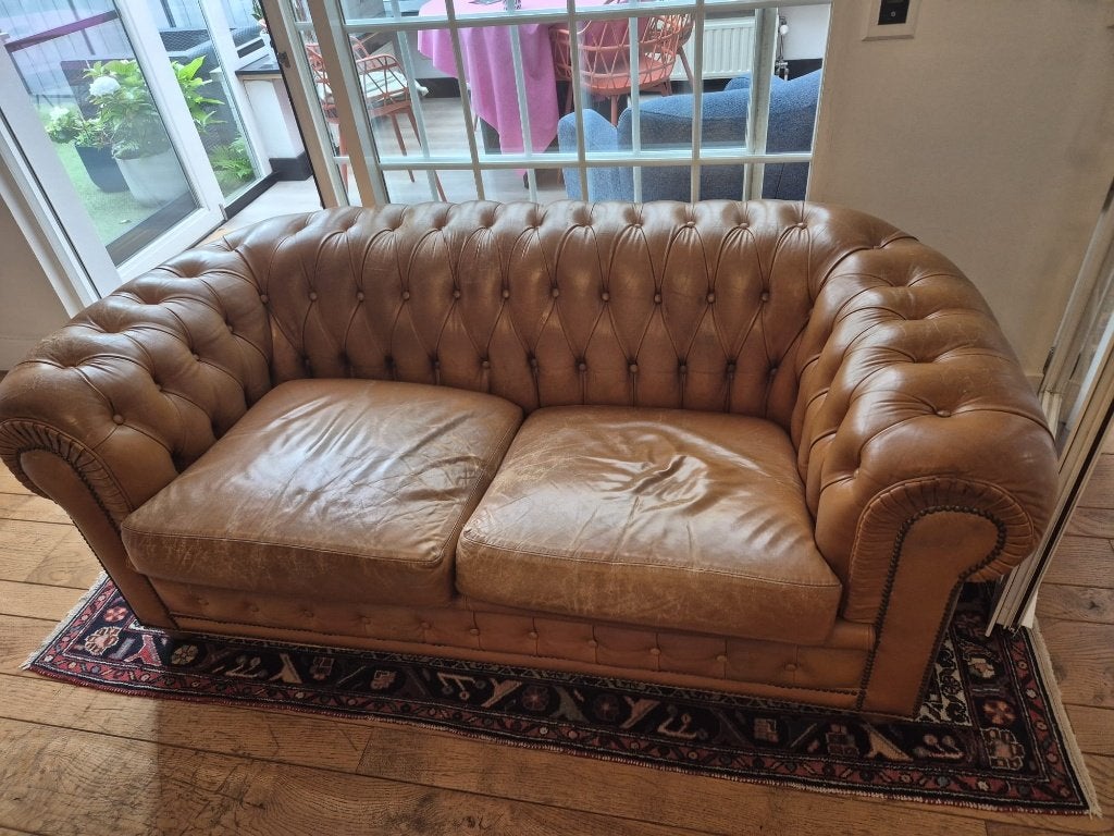 Chesterfield Salon, Huis en Inrichting, Fauteuils, Ophalen, Gebruikt, Engels Chesterfield, Leer
