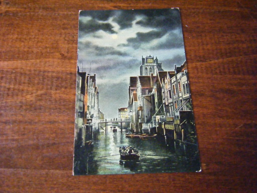 G35 - Dordrecht bij avond - Roeien - Mooi/Oud, Ophalen of Verzenden, Voor 1920, Zuid-Holland