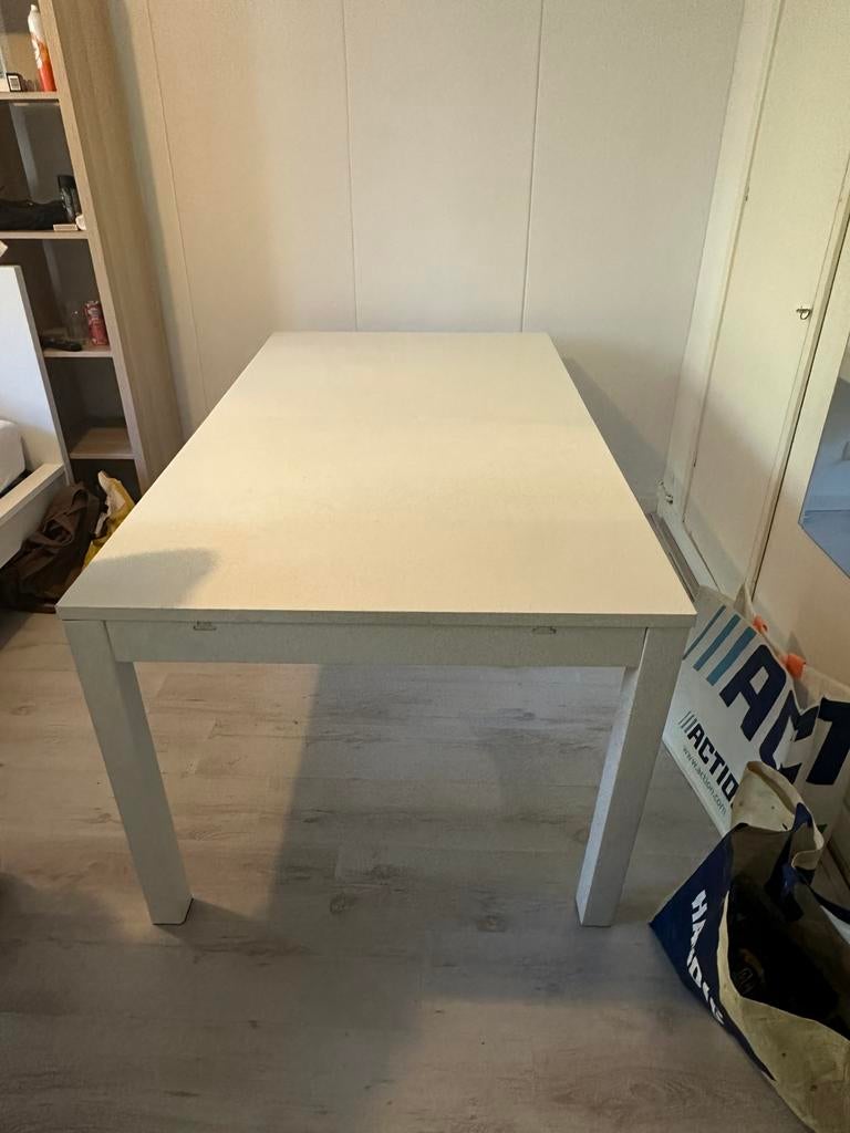 Witte uitschuifbare eettafel, Ophalen, Gebruikt, 50 tot 100 cm, Vijf personen of meer