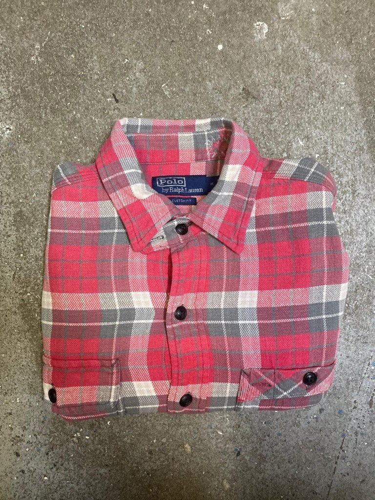 Ralph Lauren Overhemd – M - Red Grey Pink Blocked, Kleding | Heren, Ralph Lauren, Zo goed als nieuw, Rood, Halswijdte 39/40 (M)