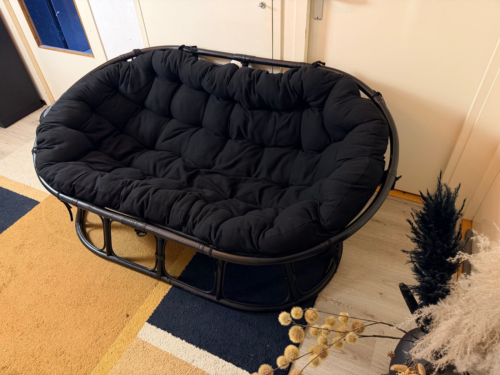 Zwarte Papasan Stoel met tafeltje - Zo goed als nieuw, Ophalen, 100 tot 125 cm, 150 tot 200 cm, Tweepersoons