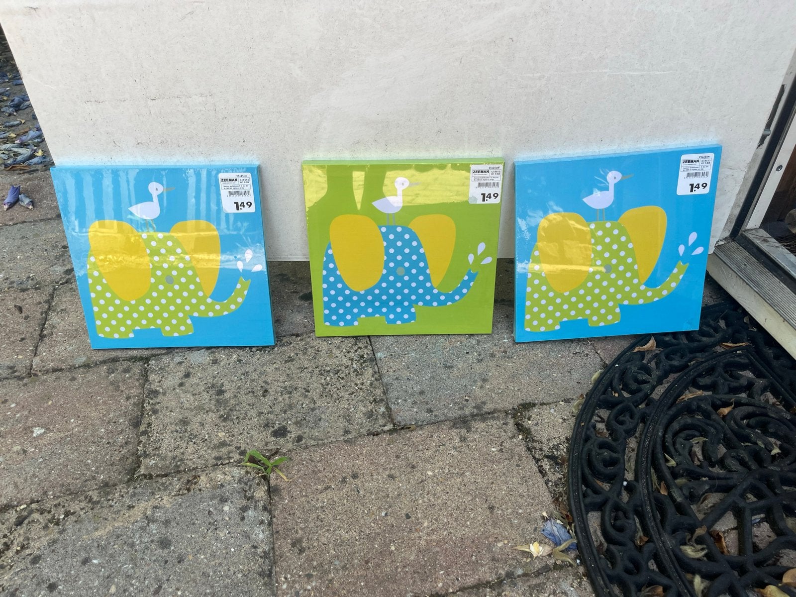 Leuke kinder canvas schilderijen met olifant (3 stuks), Ophalen, Overige merken, Nieuw, Wanddecoratie
