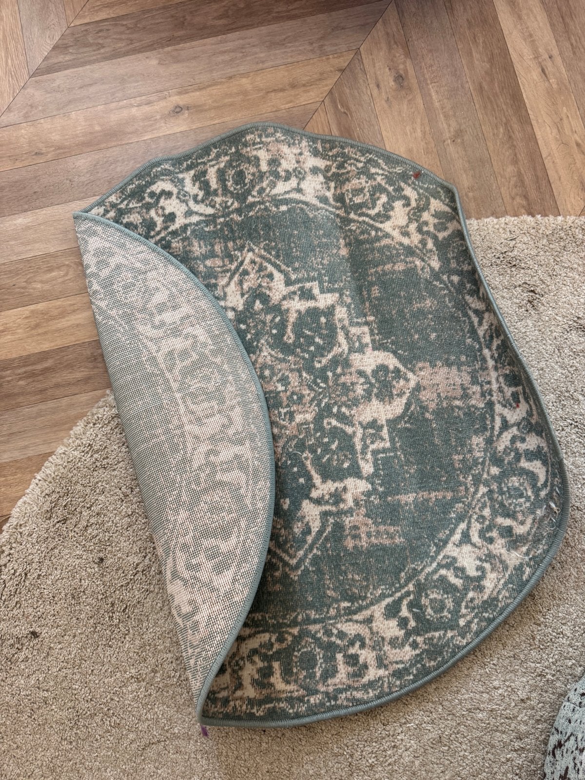 FRAAI Home & Living Medallion Vloerkleed Groen Crème Ø100cm, Verzenden, Rond, 50 tot 100 cm, Zo goed als nieuw