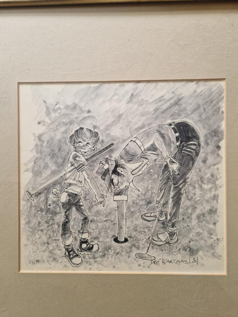 Originele tekening Dre Karthaus - Golf humor, Ophalen of Verzenden