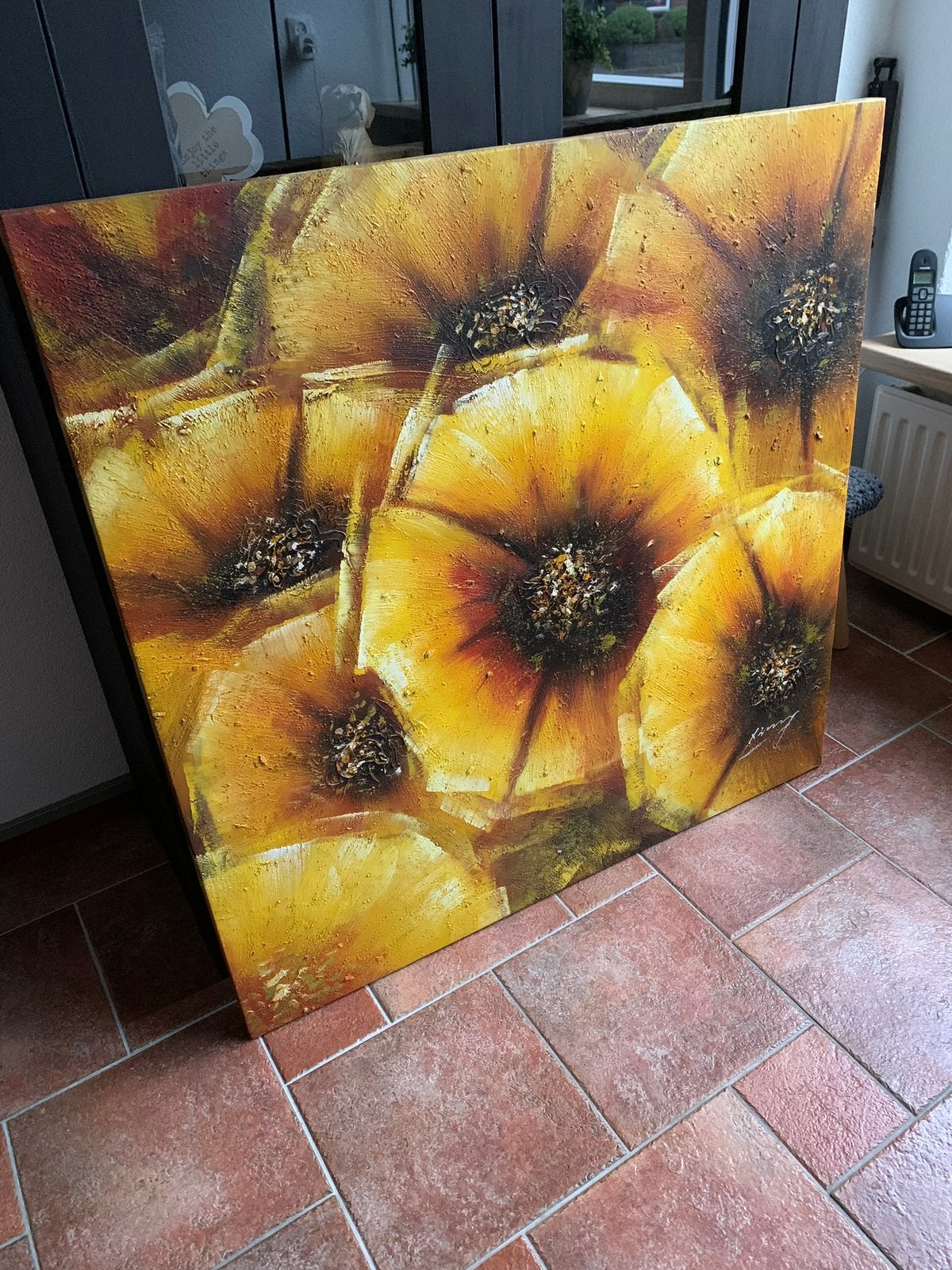 Schilderij zonnebloemen, Ophalen