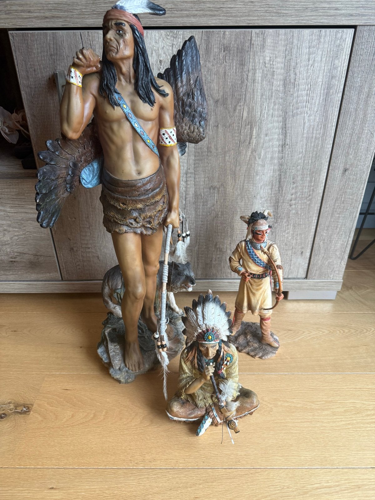 Set van 3 Indianen Beelden, Ophalen, Zo goed als nieuw, Mens