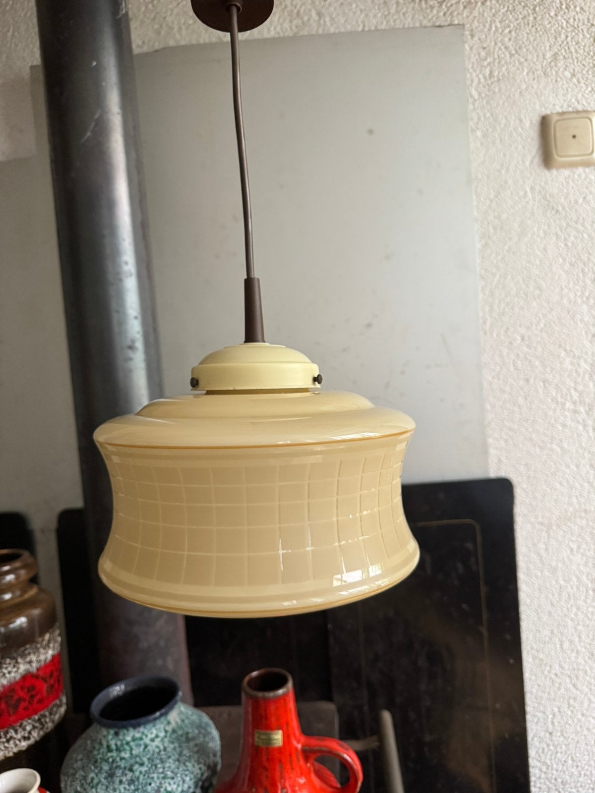 Art Deco Hanglamp,1930-50, Huis en Inrichting, Lampen | Hanglampen, Ophalen of Verzenden, Gebruikt, Glas, Art Deco