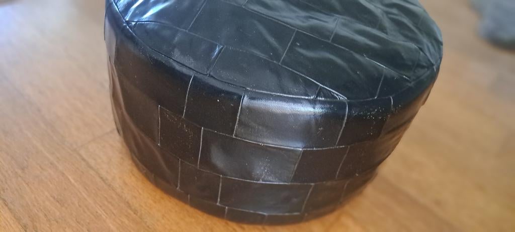 Poef vintage leder, Ophalen, Gebruikt, Leer, 50 tot 75 cm