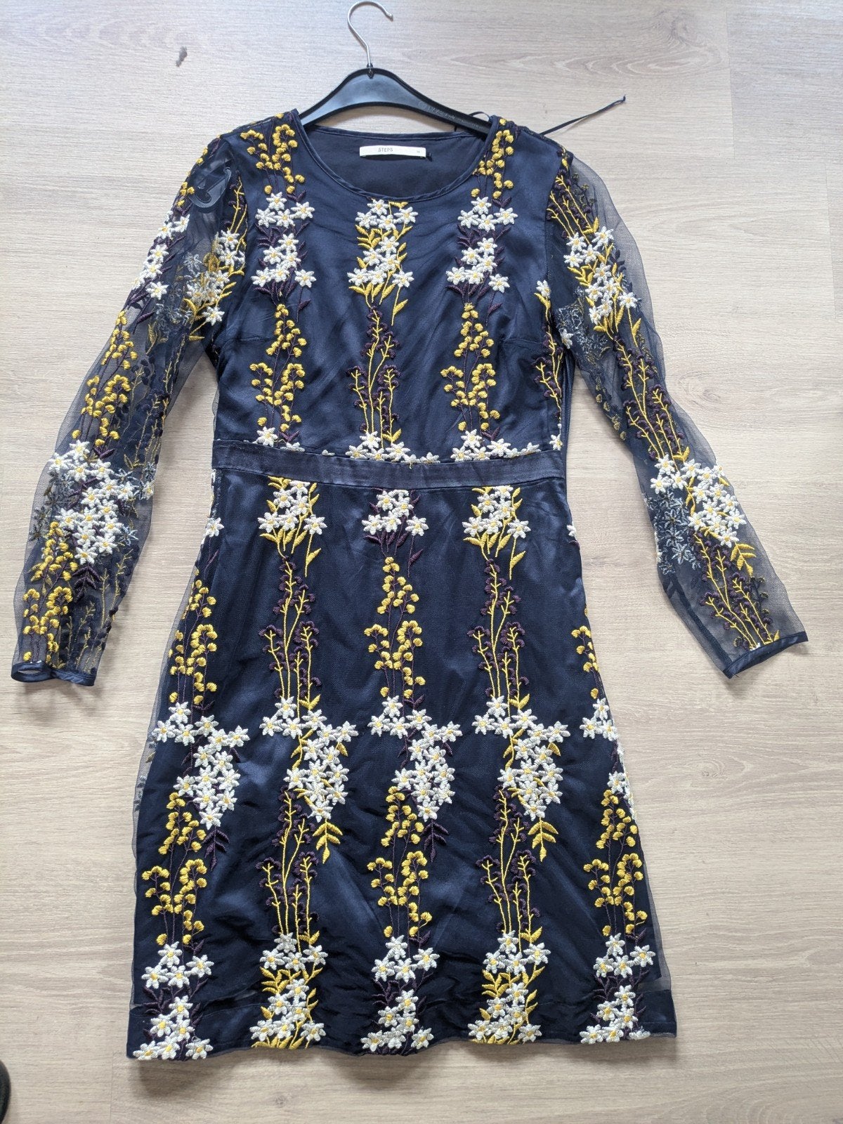 Steps jurk met bloemenborduursel - Maat 36 (S), Blauw, Ophalen of Verzenden, Zo goed als nieuw, Knielengte