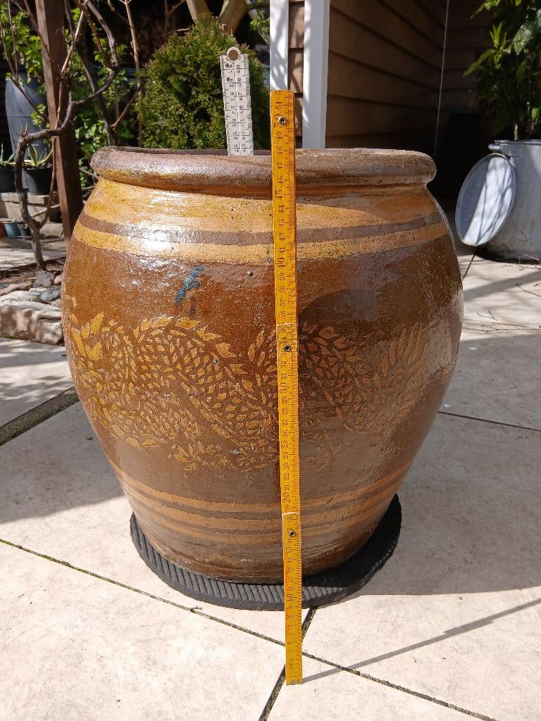 Stenen grote pot. Geglazuurd zware kwaliteit. Richtprijs zie, Tuin en Terras, Ophalen, Steen, 40 cm of meer, Rond