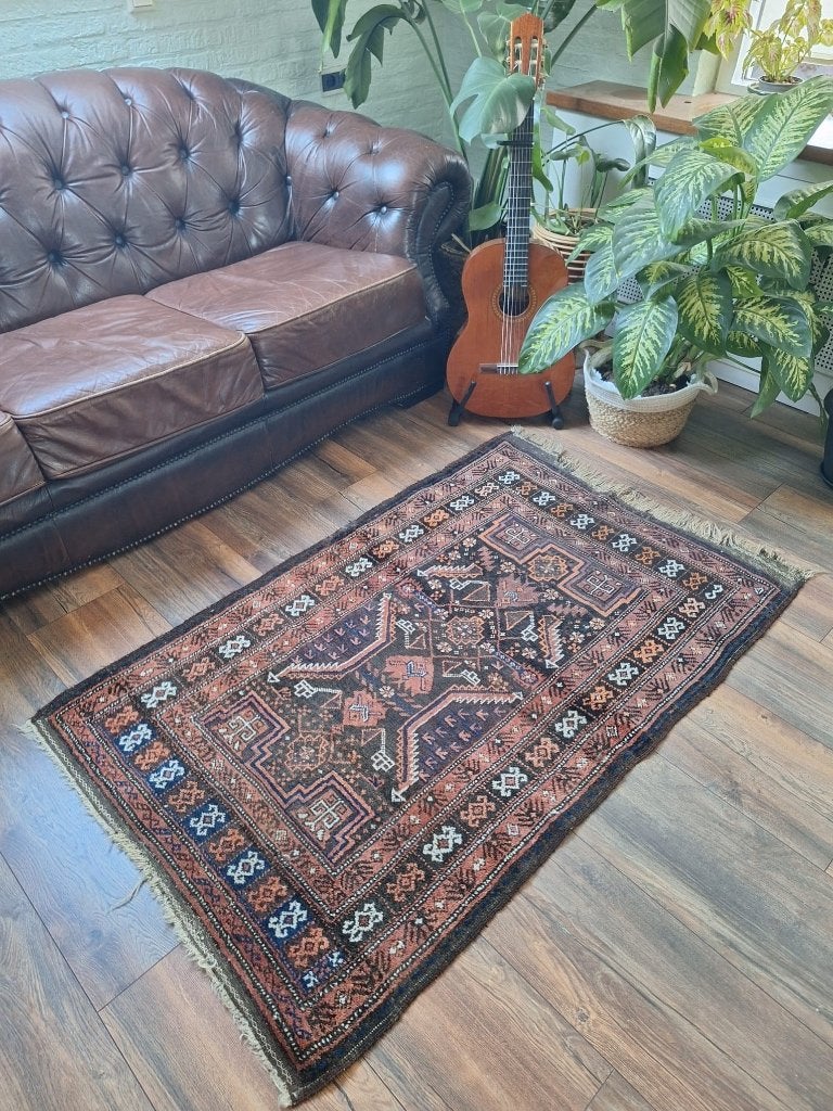 Vintage Oosters tapijt – 150X93 cm - Terracotta/Bruin/Blauw, Zo goed als nieuw, Vintage Perzisch Oosters Klassiek, Rechthoekig