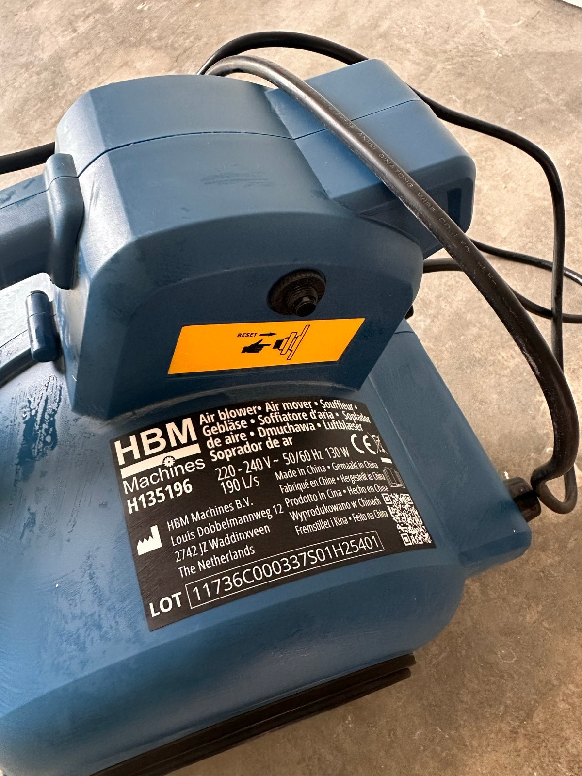 HBM Vloerdroger 130 Watt - Zo goed als nieuw, Ophalen of Verzenden, Zo goed als nieuw, Ventilator