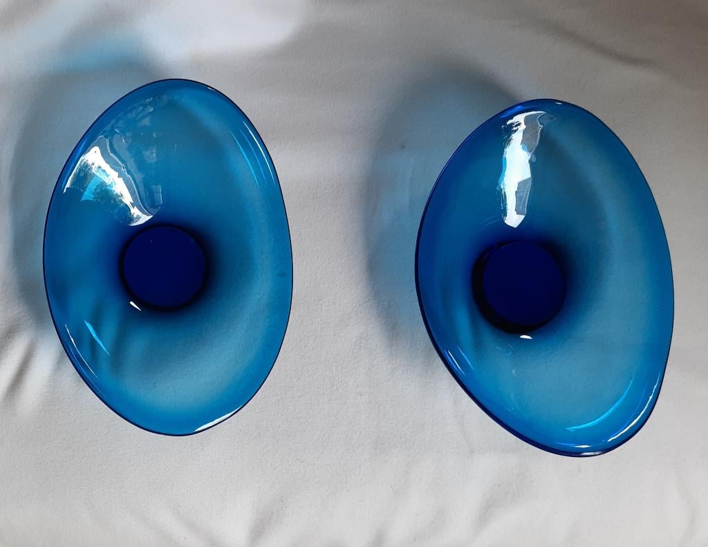 2 kobaltblauwe glazen schalen  Holmegaard(?), Schaal, Ophalen of Verzenden, Ovaal, Glas