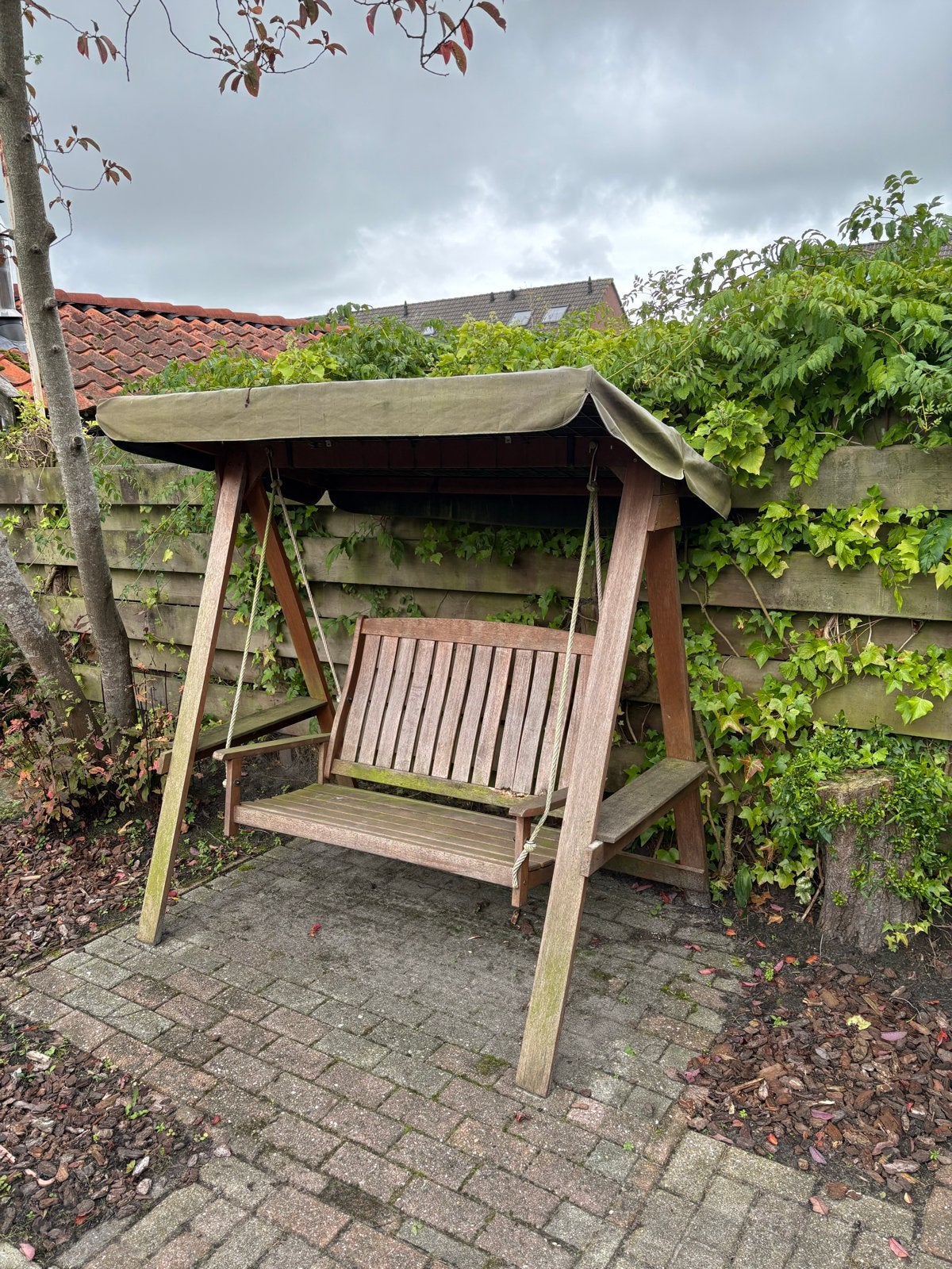 Houten schommelbank met overkapping, Tuin en Terras, Ophalen, Gebruikt, Hout, Schommelbank