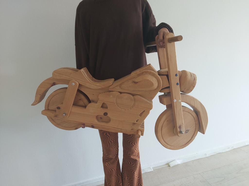 Grote handgesneden houten Harley Davidson motorfiets, Ophalen of Verzenden