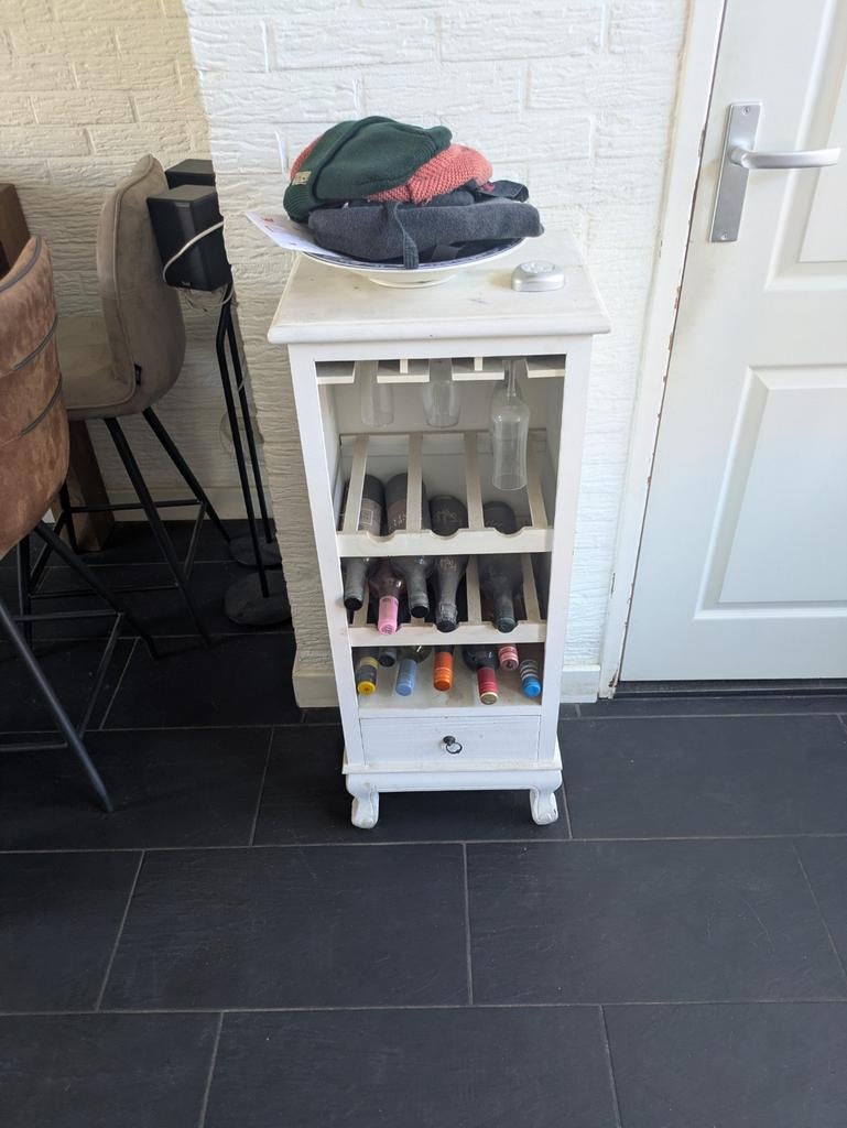 Wit drankenkastje met flessenrek en lade, Huis en Inrichting, Ophalen of Verzenden