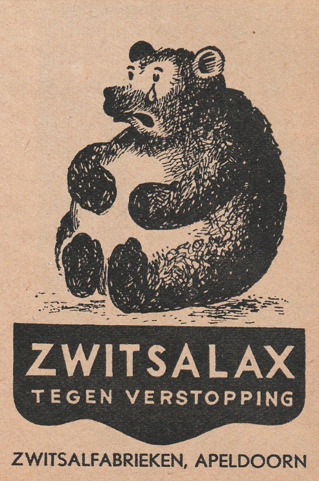 Retro reclame 1947 Zwitsal Apeldoorn verstopping beertje, Verzamelen, Retro, Verzenden, Overige typen