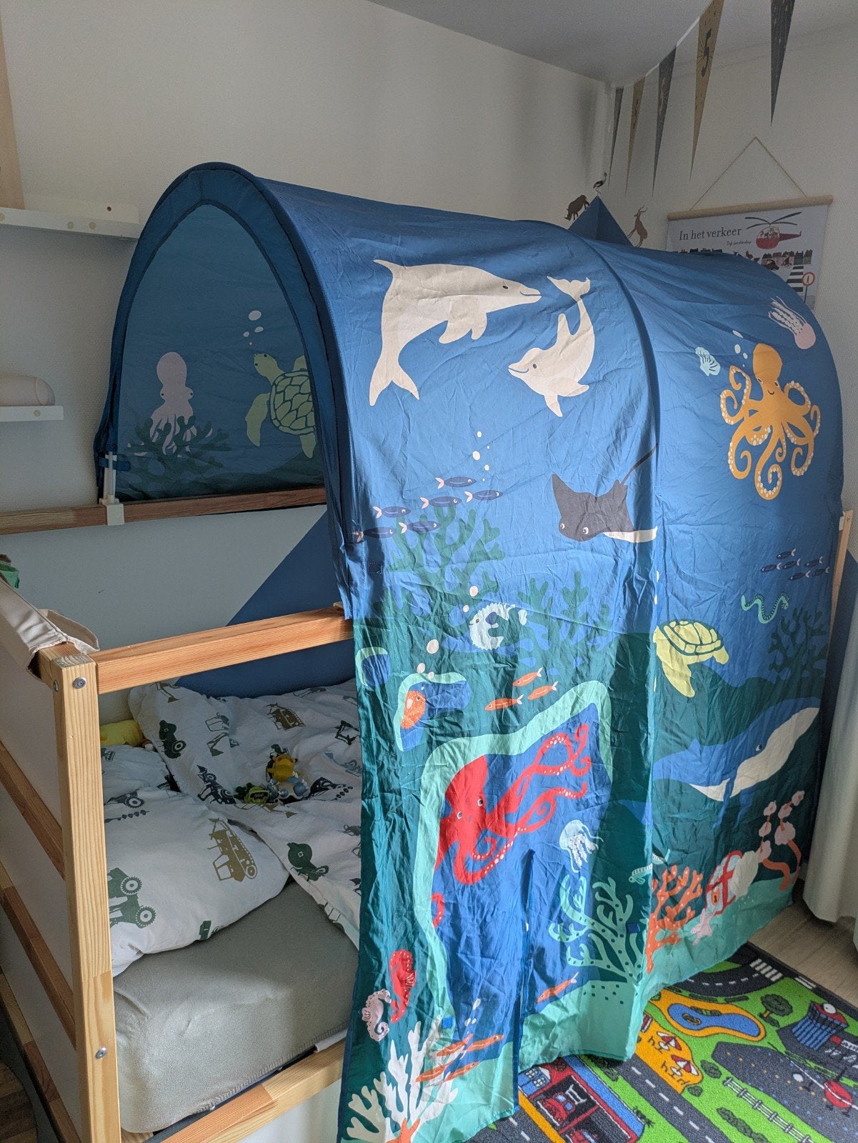 IKEA Kura bedtent met zeedieren patroon, Huis en Inrichting, Ophalen, Zo goed als nieuw, Eenpersoons, Hoogslaper