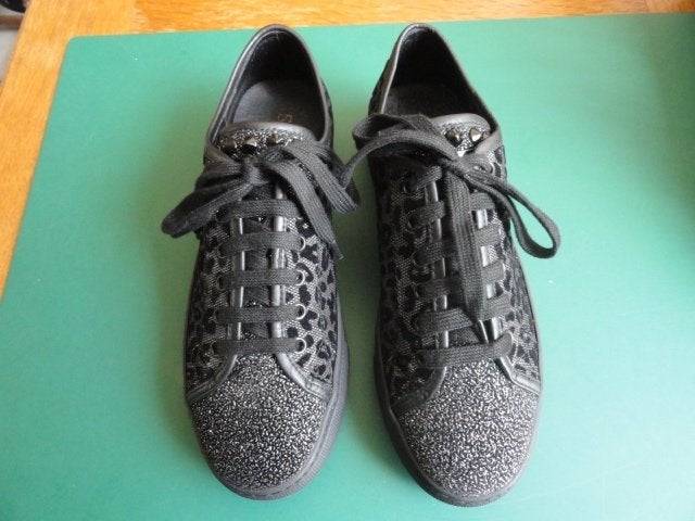 Stokton Zwarte Lederen Sneakers Maat 38, Verzenden, Zwart, Sneakers of Gympen, Zo goed als nieuw
