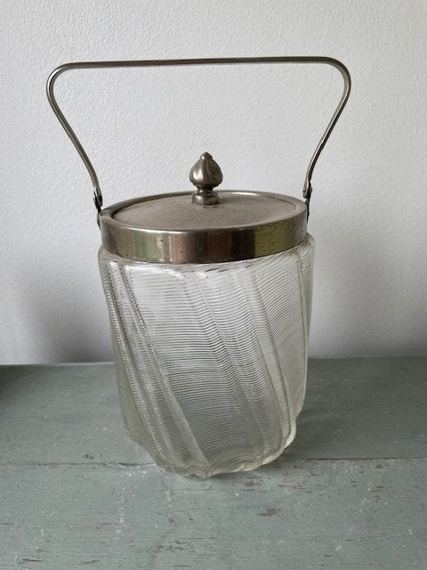 Antieke koekjespot van Fries draadglas. Pot hengsel deksel., Antiek en Kunst, Ophalen